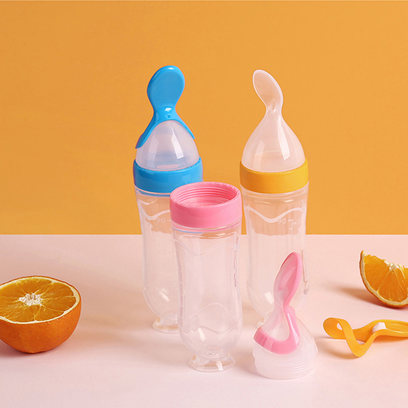 Baby Food Jars With Lids - Squeezing Feeding Bottle Silicone Newborn Baby